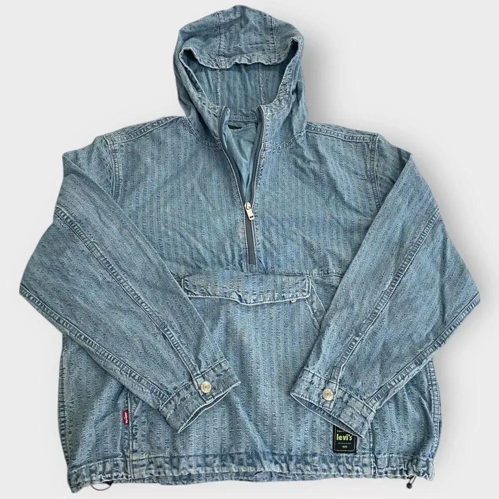Levis Sutro "In The Sky" Seersucker Striped Denim Hooded Anorak Mens size M New - Picture 3 of 12